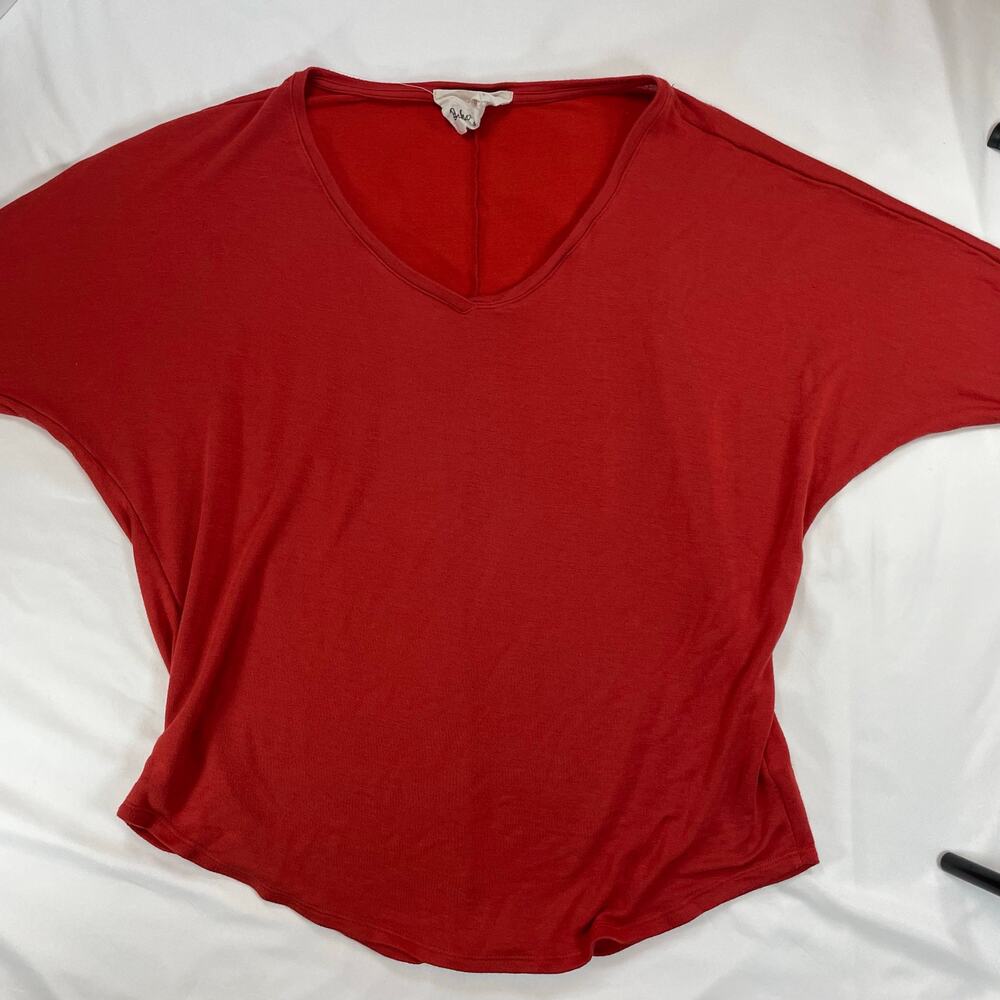 Boho Jane XL Red Dolman Sleeve V-Neck Oversized Slouchy T-Shirt Women's